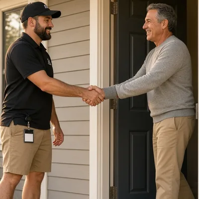 Rep shaking hands with a homeowner